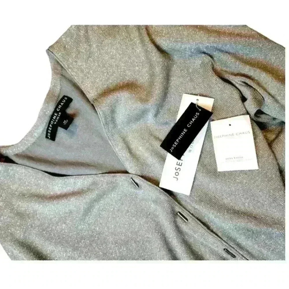 NWT JOSEPHINE CHAUS Womans SILVERY GREY Metallic Cardigan Sweater Silk size 2x - Picture 5 of 5